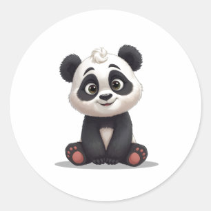 Pegatina Redonda Ilustración de dibujos animados de oso panda senta