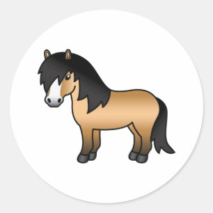 Pegatina Redonda Ilustración de dibujos animados de poni Shetland c