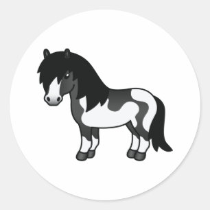 Pegatina Redonda Ilustración de dibujos animados de poni Shetland P