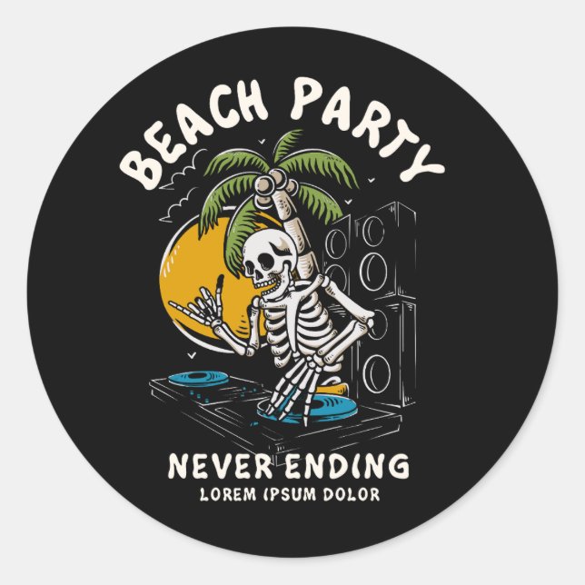 Pegatina Redonda Ilustracion de diseño de Skeleton dj skull (Anverso)