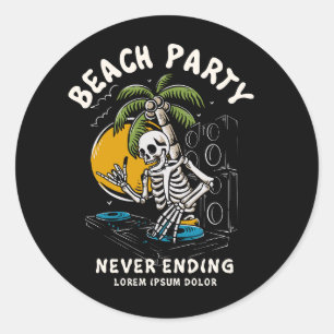 Pegatina Redonda Ilustracion de diseño de Skeleton dj skull