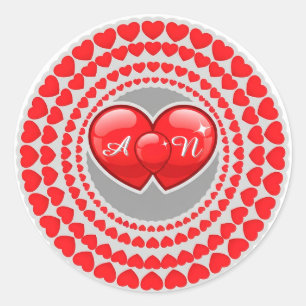 Pegatina Redonda Ilustración de Doble Corazón para San Valentín