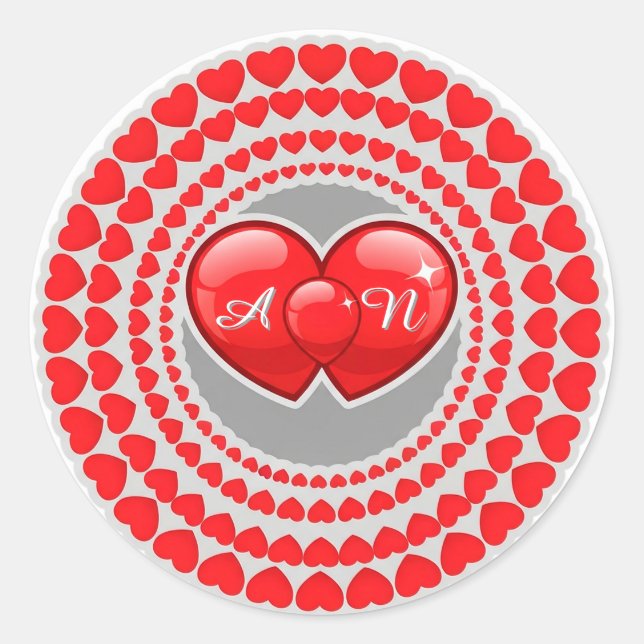 Pegatina Redonda Ilustración de Doble Corazón para San Valentín (Anverso)