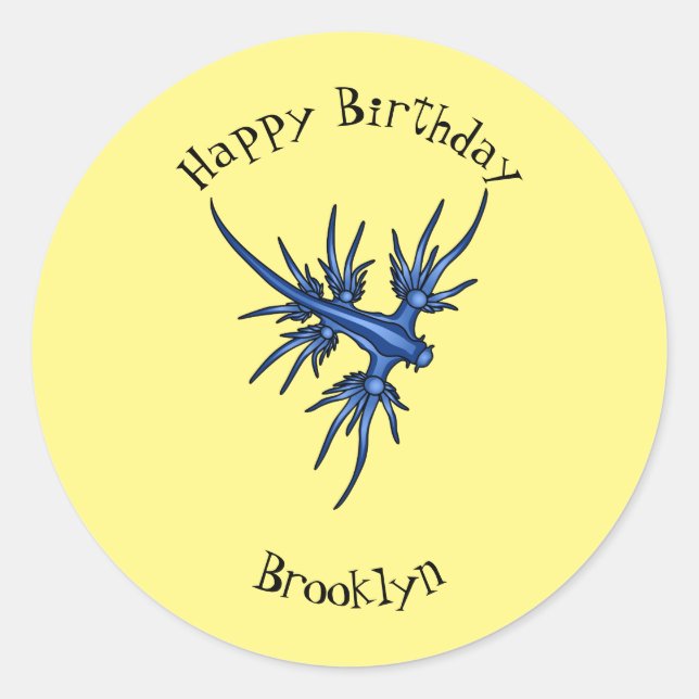 Pegatina Redonda Ilustracion de dragón azul (Anverso)