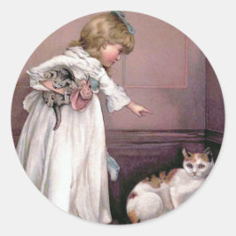 Pegatina Redonda ilustracion de época "Puss in the Corner"
