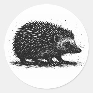 Pegatina Redonda Ilustración de Erizo con Tinta — Criatura en Blanc