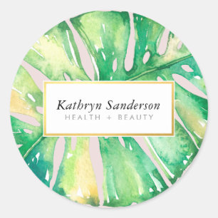 Pegatina Redonda ILUSTRACION de estilo floral MONSTERA LEAF