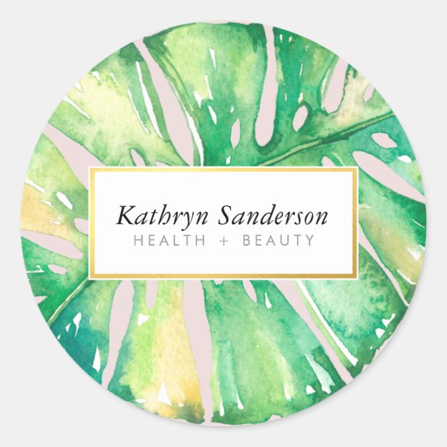 Pegatina Redonda ILUSTRACION de estilo floral MONSTERA LEAF (Anverso)