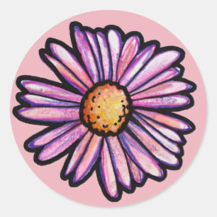 Pegatina Redonda Ilustración de Flor de Margarita                  