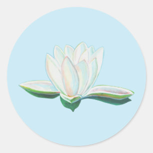 Pegatina Redonda Ilustracion de flores de Lotus blanco