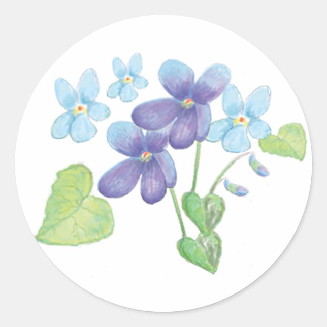Pegatina Redonda Ilustracion de flores violetas silvestres (Anverso)