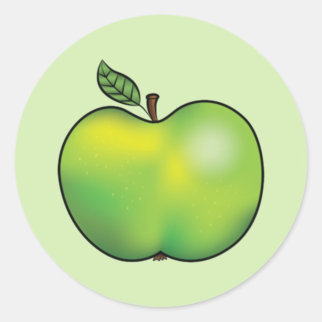 Pegatina Redonda Ilustracion de fruta de Apple Personalizado verde (Anverso)
