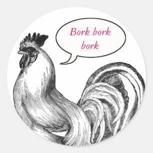 Pegatina Redonda Ilustracion de gallo de época