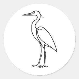 Pegatina Redonda Ilustración de garza en línea – Arte minimalista d