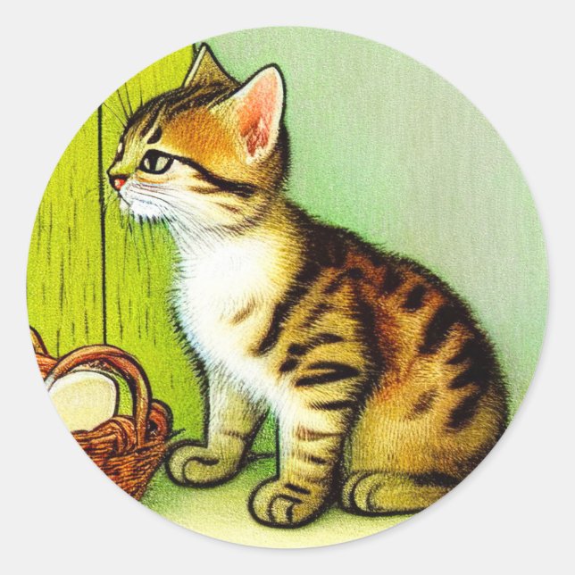 Pegatina Redonda Ilustracion de gato de tabby de época (Anverso)