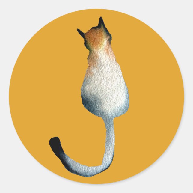 Pegatina Redonda Ilustracion de gato negro y marrón tabby (Anverso)
