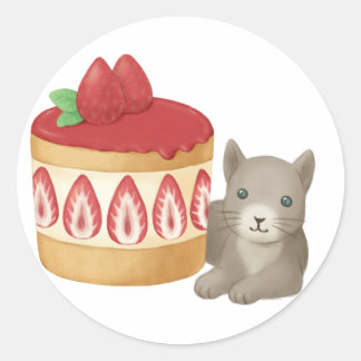Pegatina Redonda Ilustracion de gatos y postres deliciosos