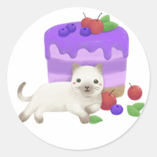 Pegatina Redonda Ilustracion de gatos y postres deliciosos