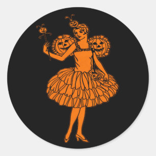 Pegatina Redonda Ilustración de hada de calabaza de Halloween vinta