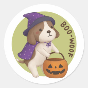 Pegatina Redonda Ilustracion de Halloween: Boo-Woof (Beagle)