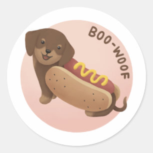 Pegatina Redonda Ilustracion de Halloween: Boo-Woof (Dachshund)