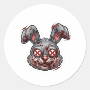 Pegatina Redonda Ilustración de Halloween de conejo zombie sangrien