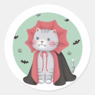Pegatina Redonda Ilustracion de Halloween: Gato de vampiro