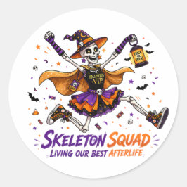 Pegatina Redonda Ilustración de Halloween VIP Skeleton Squad