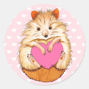 Pegatina Redonda Ilustracion de Hamster Adorable y Corazón