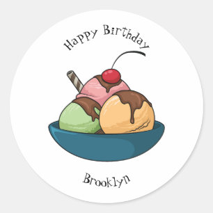 Pegatina Redonda Ilustracion de helado personalizado