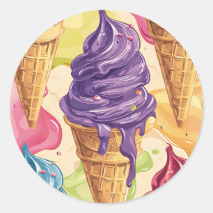 Pegatina Redonda Ilustracion de helados de goteo colorido