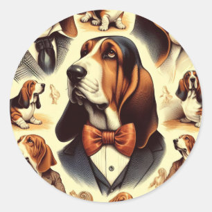 Pegatina Redonda Ilustracion de helio vintage Basset