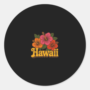 Pegatina Redonda Ilustración de Hibisco de Hawái Vacaciones Hawaian