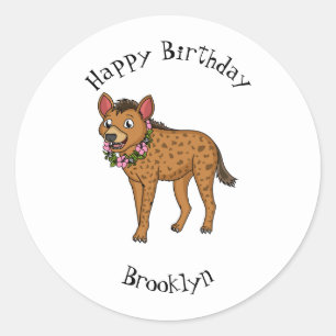 Pegatina Redonda Ilustracion de hiena y flores personalizado