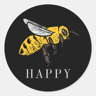 Pegatina Redonda Ilustración de insecto personalizada Bee Happy