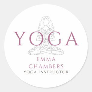 Pegatina Redonda Ilustración de instructora de yoga minimalista en