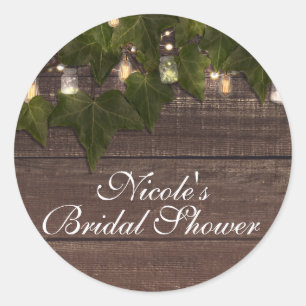 Pegatina Redonda Ilustración de Ivy & String Mason Jar Rustic Party