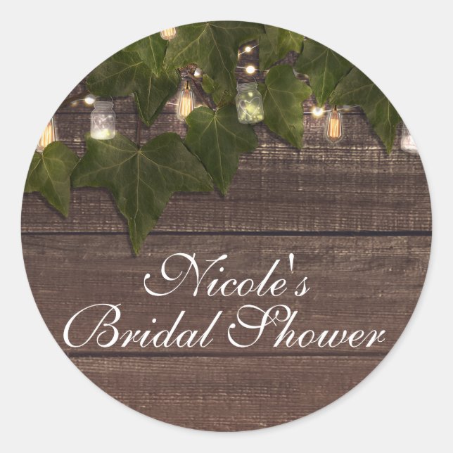 Pegatina Redonda Ilustración de Ivy & String Mason Jar Rustic Party (Anverso)