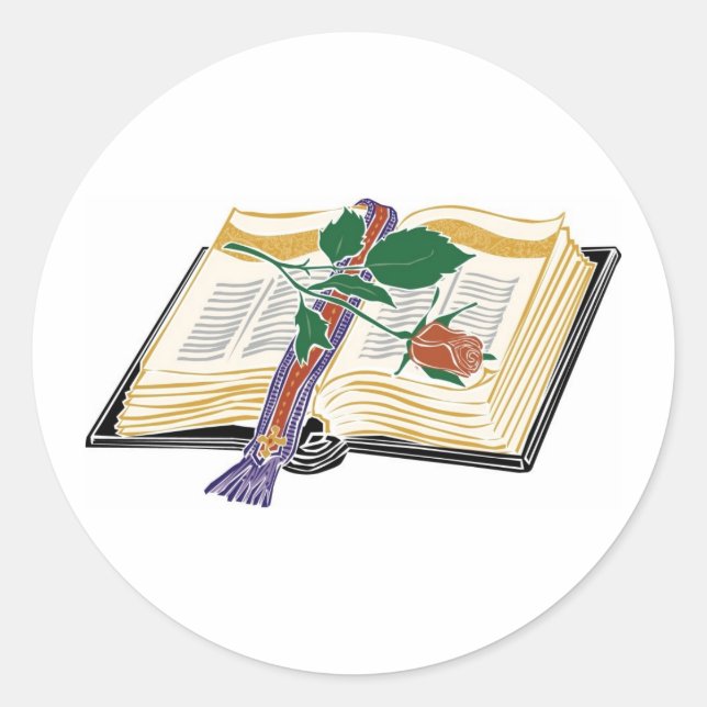 Pegatina Redonda Ilustracion de la Biblia con rosa Rojo (Anverso)
