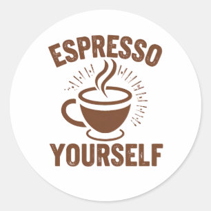 Pegatina Redonda Ilustracion de la Copa Espresso al vapor