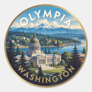Pegatina Redonda Ilustración de la montaña del Capitolio de Olympia