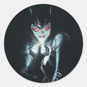 Pegatina Redonda Ilustración de la portada de Batman Catwoman Caras