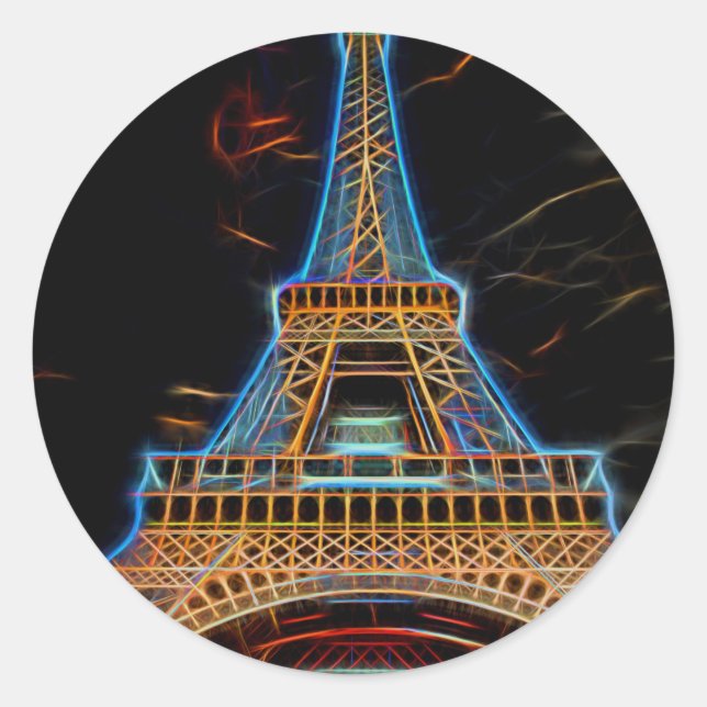 Pegatina Redonda Ilustracion de la Torre Eiffel - París, Francia (Anverso)