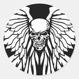 Pegatina Redonda Ilustracion de las alas del cráneo de la vieja esc