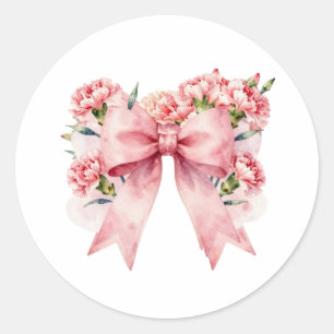 Pegatina Redonda Ilustración de lazo floral romántico