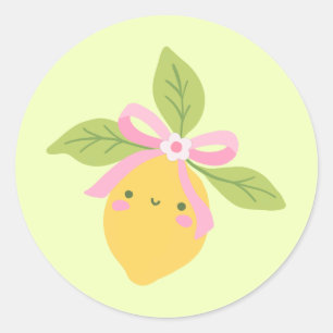 Pegatina Redonda Ilustración de limón adorable sobre fruta cítrica