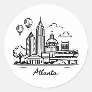 Pegatina Redonda Ilustración de línea negra de Atlanta