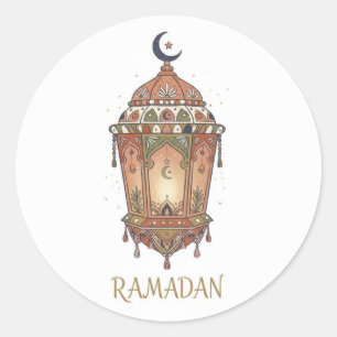 Pegatina Redonda Ilustración de linterna de Ramadan oriental