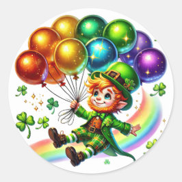 Pegatina Redonda Ilustracion de los Globos de Leprechaun Verde Irla