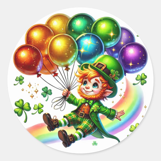 Pegatina Redonda Ilustracion de los Globos de Leprechaun Verde Irla (Anverso)